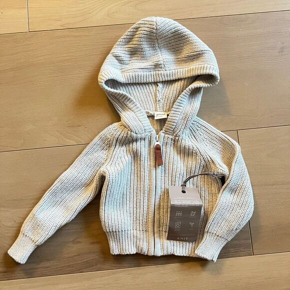 NWT Goumi Kids Storm Gray Knit Baby Hoodie SZ 0-3mo Organic Cotton Sweater - Picture 1 of 2